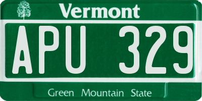 VT license plate APU329