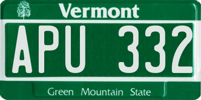 VT license plate APU332