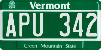 VT license plate APU342