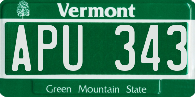 VT license plate APU343