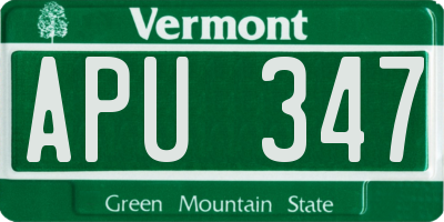 VT license plate APU347