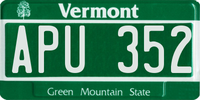 VT license plate APU352