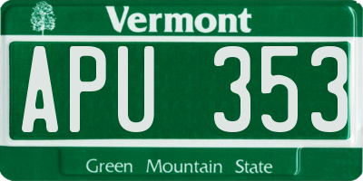 VT license plate APU353