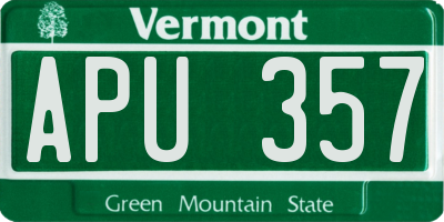 VT license plate APU357