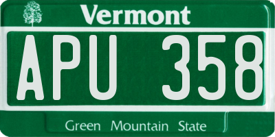 VT license plate APU358