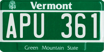 VT license plate APU361