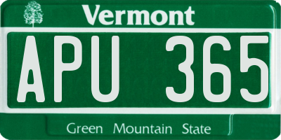 VT license plate APU365