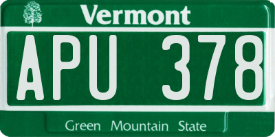 VT license plate APU378