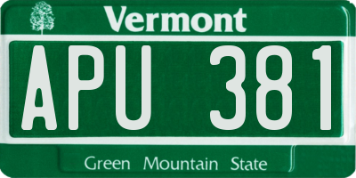 VT license plate APU381