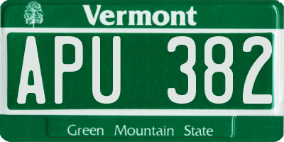 VT license plate APU382