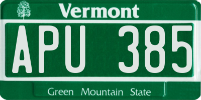 VT license plate APU385