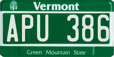 VT license plate APU386