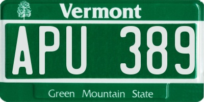 VT license plate APU389