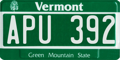 VT license plate APU392
