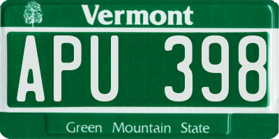 VT license plate APU398
