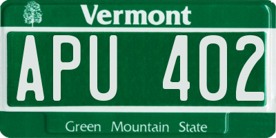 VT license plate APU402