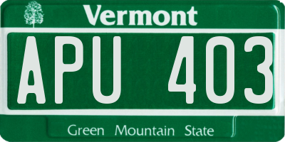 VT license plate APU403