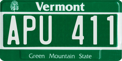 VT license plate APU411