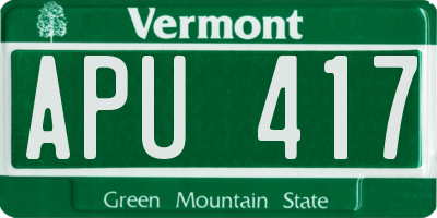 VT license plate APU417