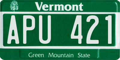 VT license plate APU421