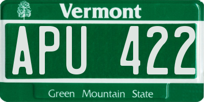 VT license plate APU422
