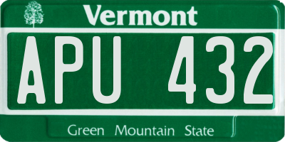 VT license plate APU432