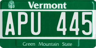 VT license plate APU445
