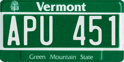 VT license plate APU451