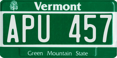 VT license plate APU457