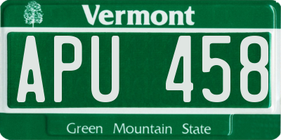 VT license plate APU458