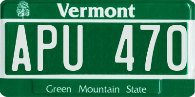 VT license plate APU470