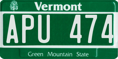 VT license plate APU474