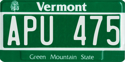 VT license plate APU475