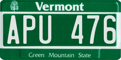 VT license plate APU476