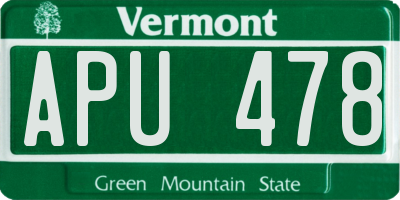 VT license plate APU478