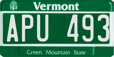 VT license plate APU493