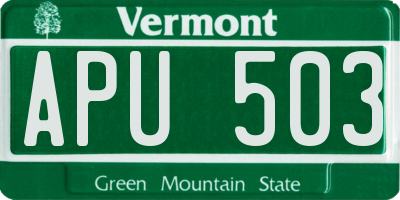 VT license plate APU503