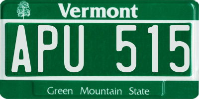 VT license plate APU515
