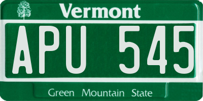 VT license plate APU545