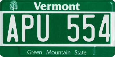 VT license plate APU554