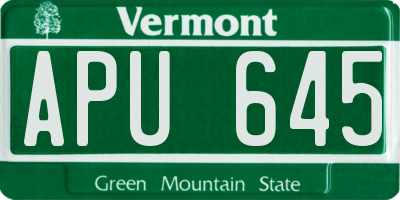 VT license plate APU645