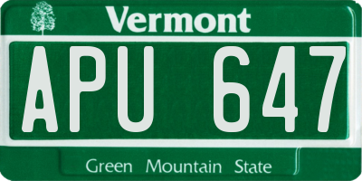 VT license plate APU647