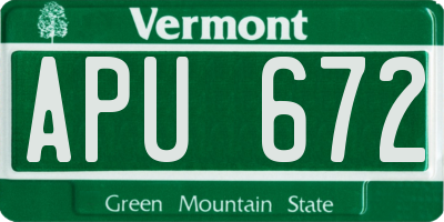 VT license plate APU672