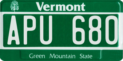 VT license plate APU680