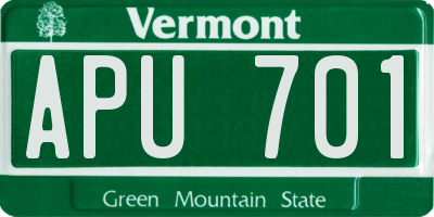 VT license plate APU701
