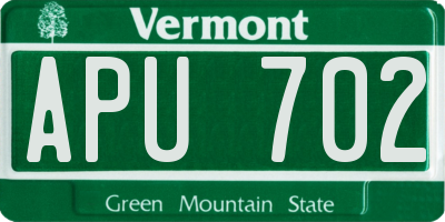 VT license plate APU702