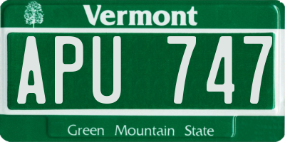 VT license plate APU747