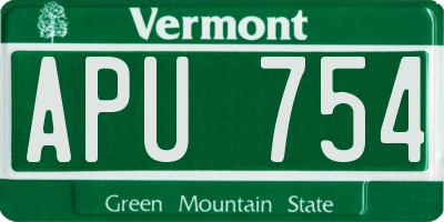 VT license plate APU754