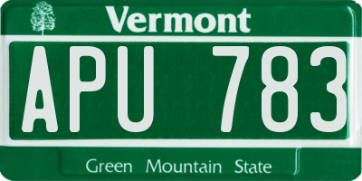 VT license plate APU783