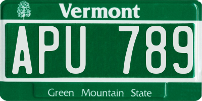VT license plate APU789